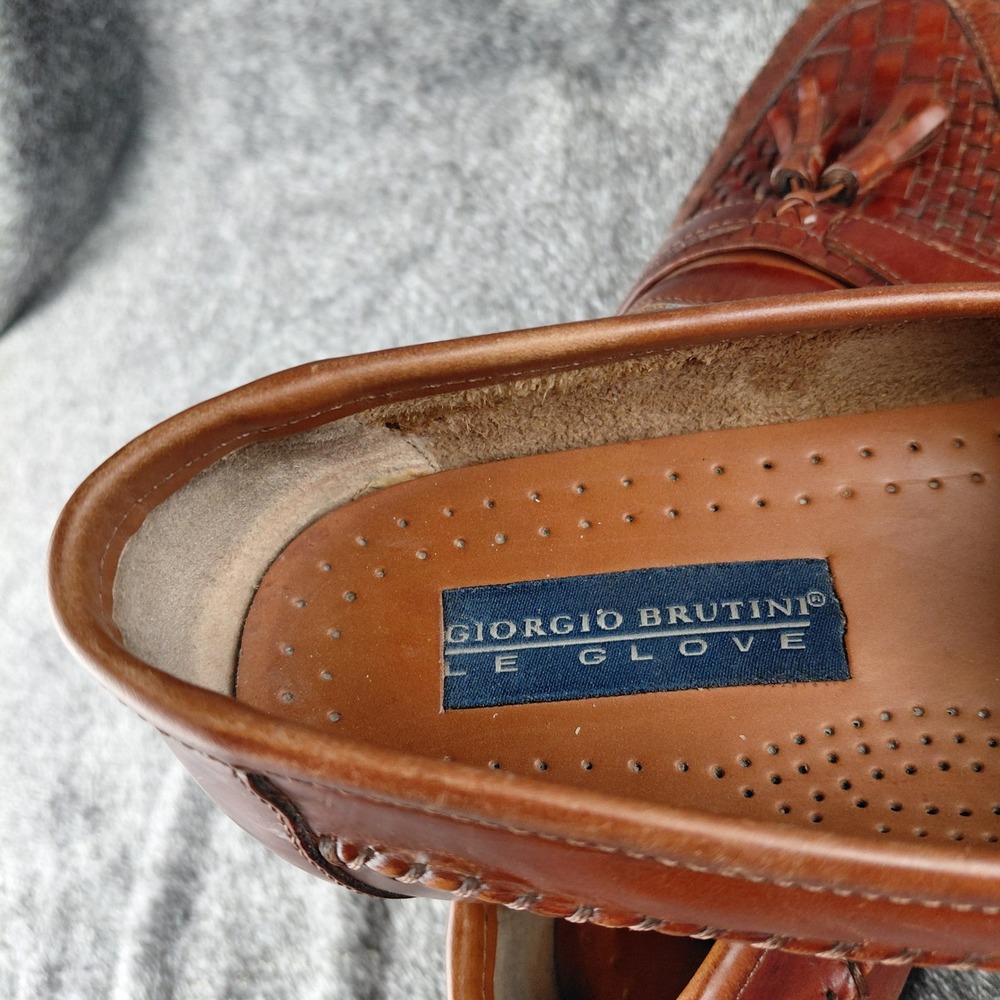 Giorgio Brutini Mens Newark Brown Woven Leather Tassel Loafers Shoes 8 M 897 - Picture 6 of 8